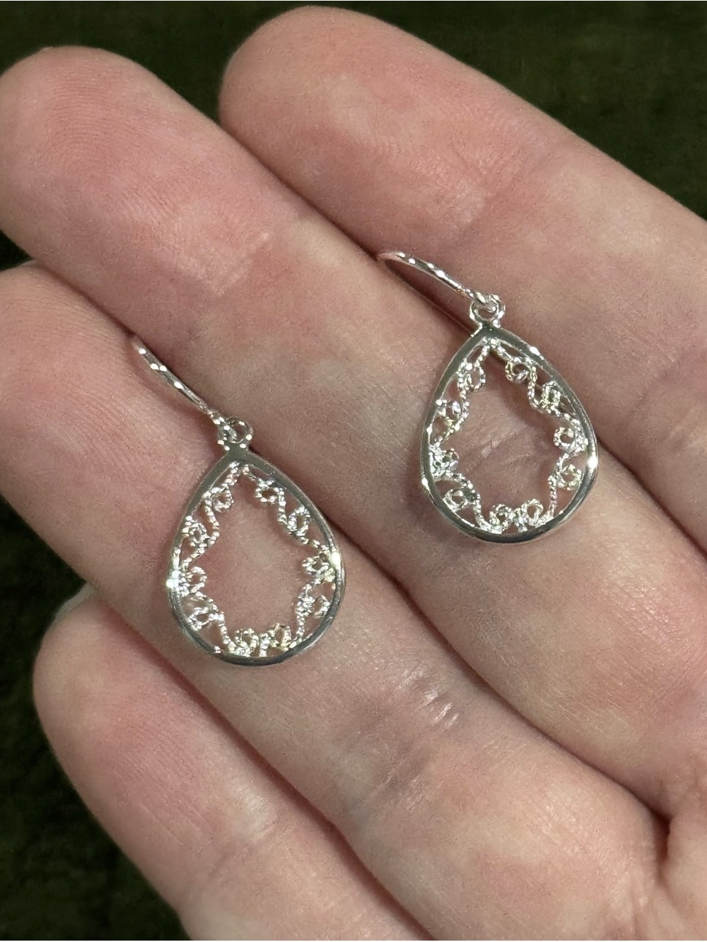 Sterling Silver Teardrop Filigree Dangle Earrings